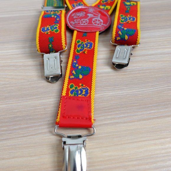 Suspender‎ Kids Boy Red Clip On Adjustable Strap Stretch Fun Party Colorful - Picture 5 of 12